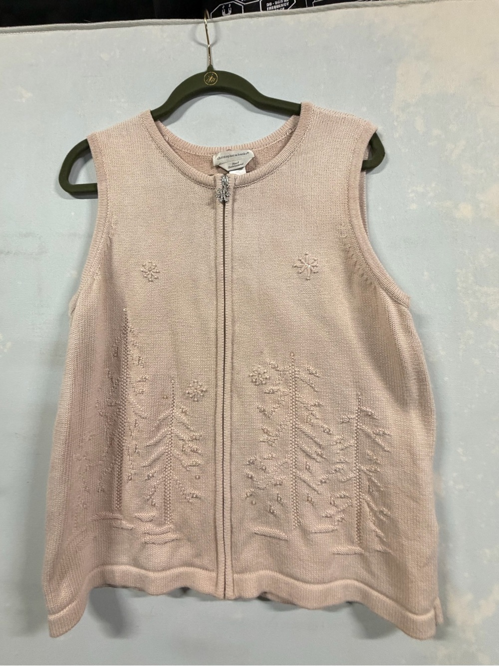 Christopher & Banks Large Hand-Embroidered Cream Zip Up Sweater Vest